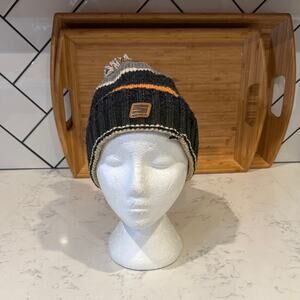 Vintage sideout brown orange wool pom pom beanie winter ski Y2K